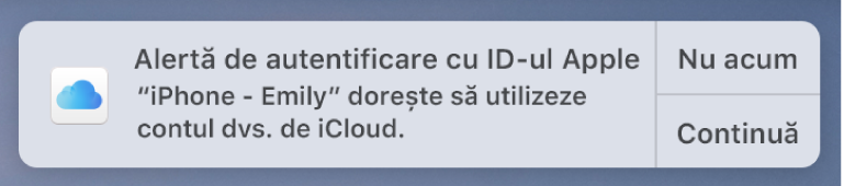 O notificare a dispozitivului care solicită aprobare pentru portcheiul iCloud.