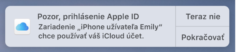 Upozornenie zariadenia, ktoré vyžaduje schválenie pre iCloud Kľúčenku.