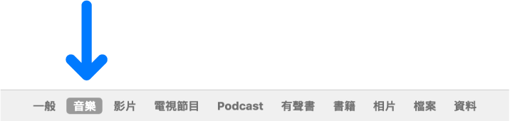 按鈕列顯示已選取「音樂」。