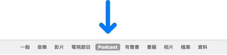 按鈕列顯示已選取「Podcast」。