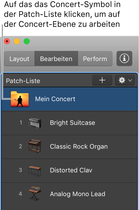 Abbildung. Auswahl des Concert-Symbols in der Patch-Liste