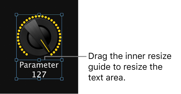 Figure. Dragging the inner resize guide to resize the text display area of a screen control.