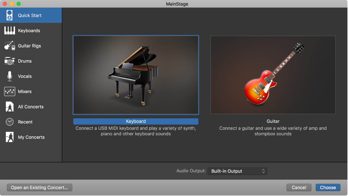 Figure. Choosing a concert template in the Choose Template dialog.