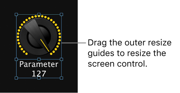 Figure. Dragging the outer resize guide to resize a screen control.