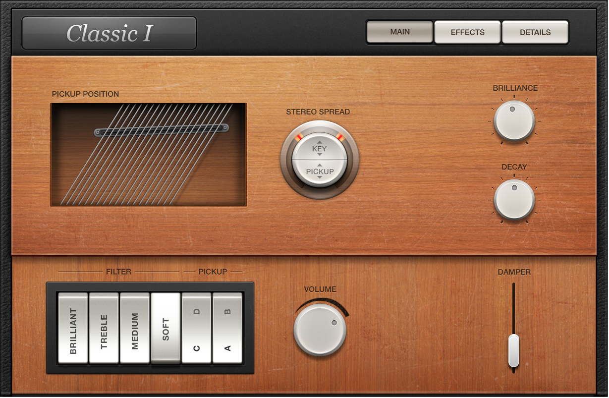 図。Vintage Clavの「Main」ウインドウ。
