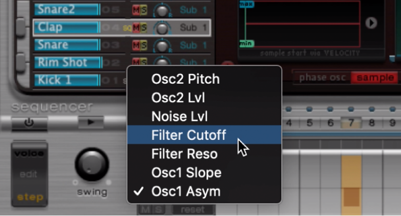 図。「parameter offset」ポップアップメニュー。