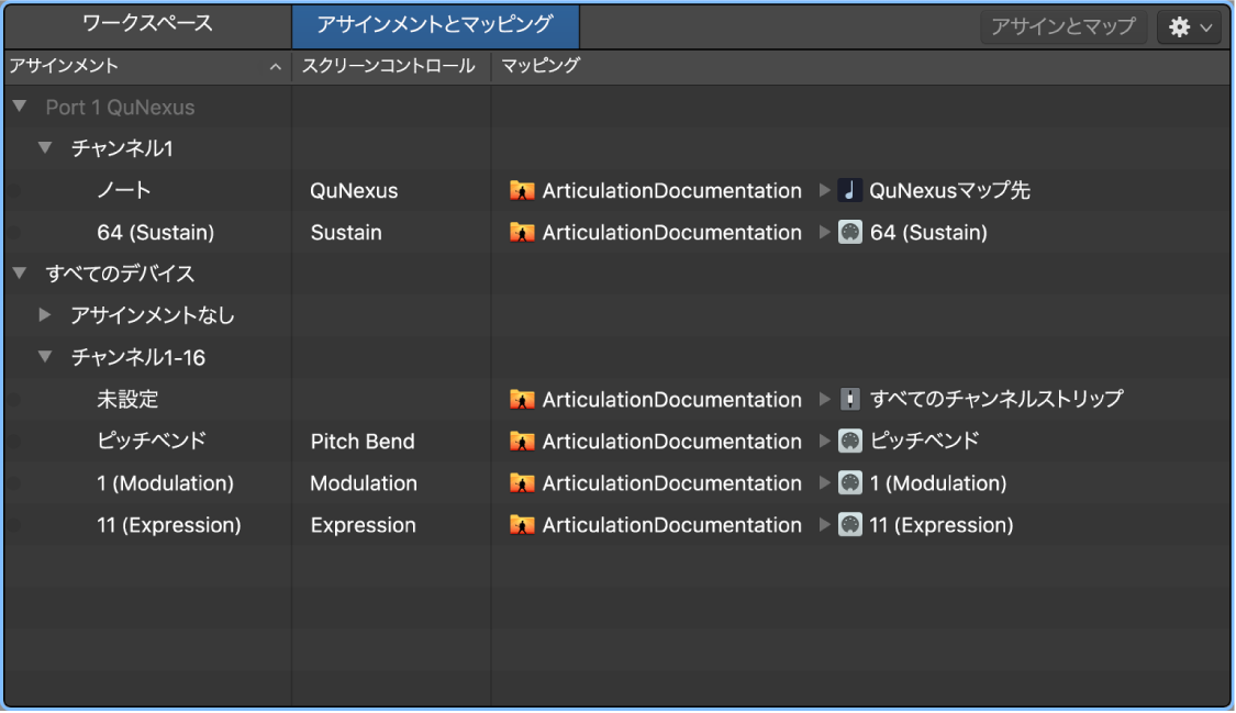 図。「アサインメントとマッピング」テーブル。
