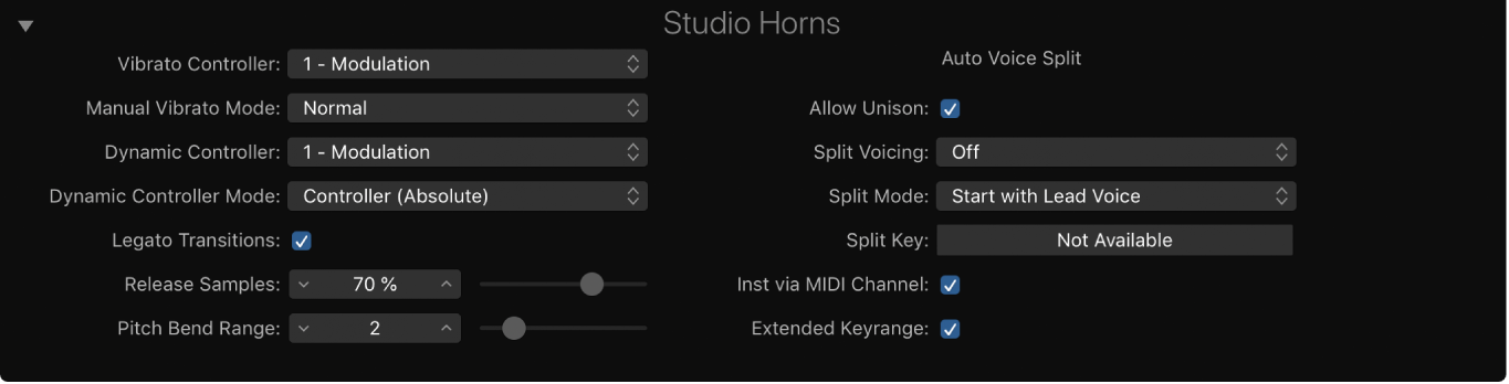 Abbildung. Studio Horns erweiterte Parameter