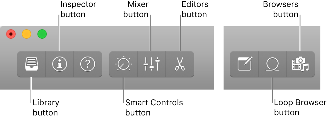 Figure. Control bar, with buttons for different working areas.