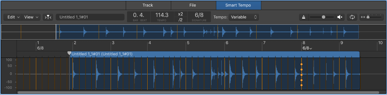 Figure. Smart Tempo Editor with audio file and one beat selected.