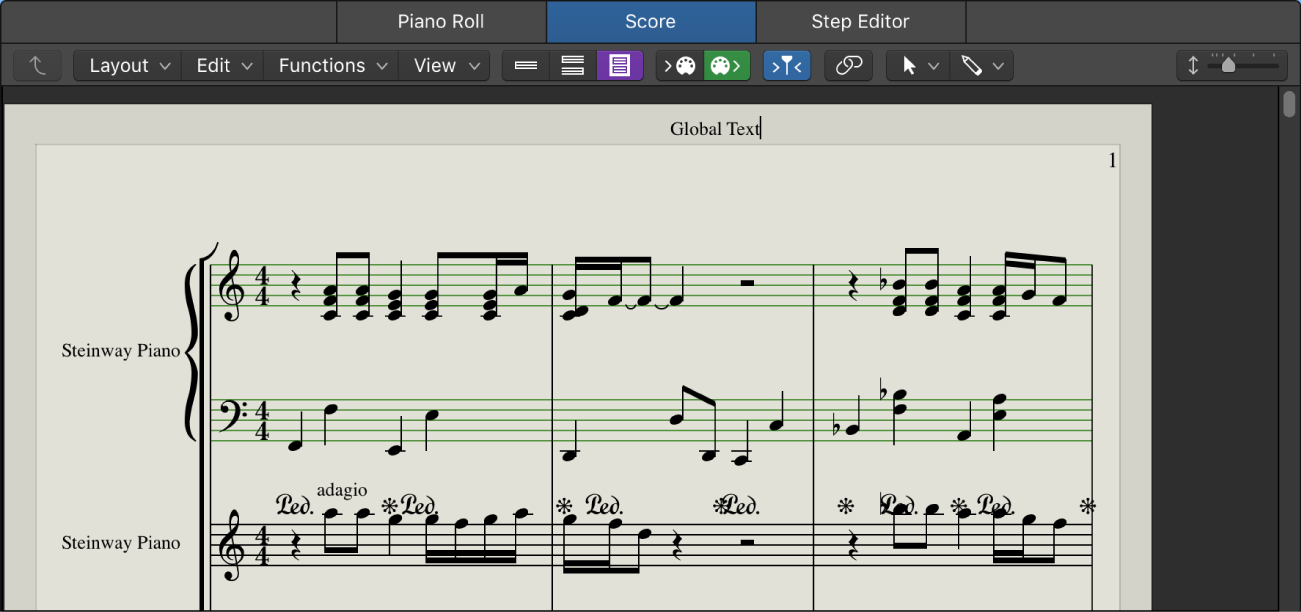 Figure. Global text header in the Score Editor.