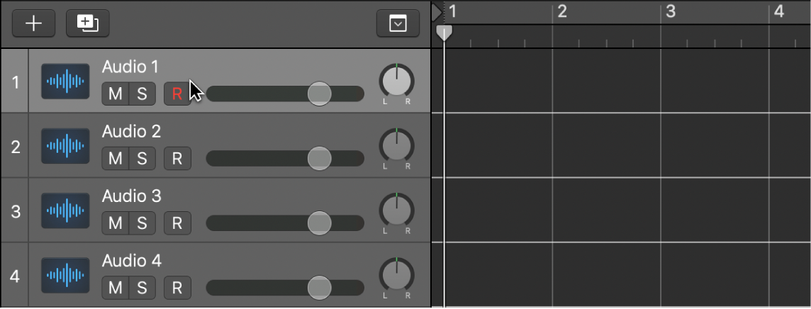 Figure. Selecting the header of an audio track.