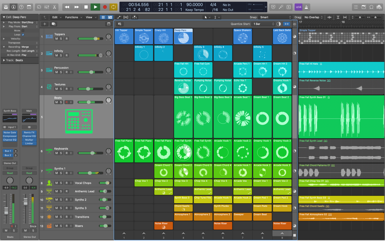 A screenshot of using Logic Pro, a digital audio workspace