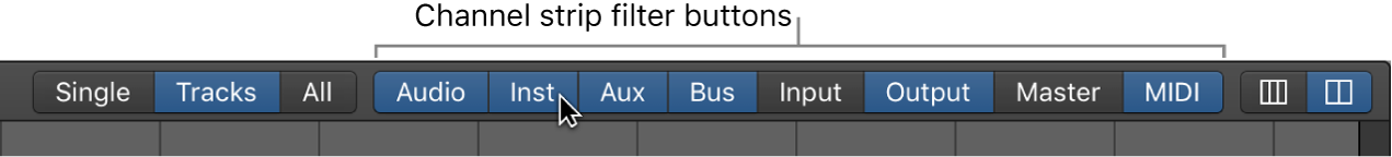 Figure. Channel strip filter buttons, showing some selected and some unselected.