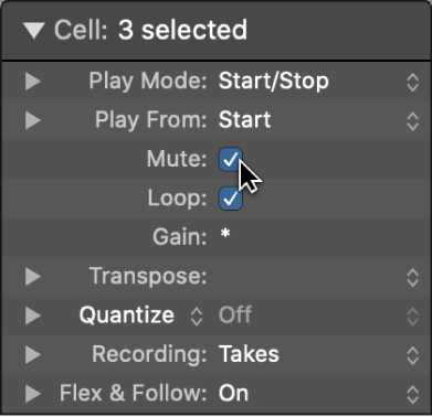 Figure. Mute checkbox in the Cell inspector.