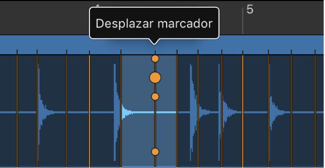 Ilustración. Editor de tempo inteligente con marcadores de tiempo y el tirador “Desplazar marcador” seleccionado.