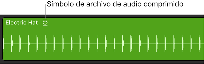 Ilustración. Pasaje de audio con el símbolo de archivo de audio comprimido a la derecha del nombre del pasaje.