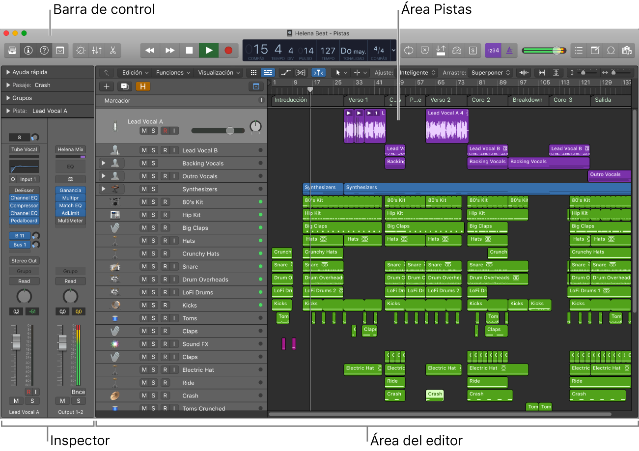 Ilustración. Ventana principal de Logic Pro.