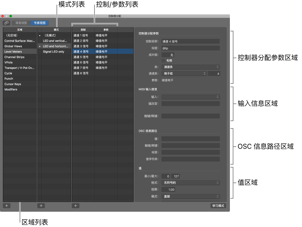 图。专家视图模式中的控制器分配窗口。
