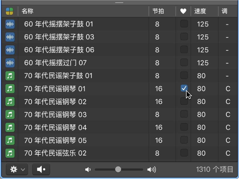 图。乐段浏览器中的“个人收藏”复选框。
