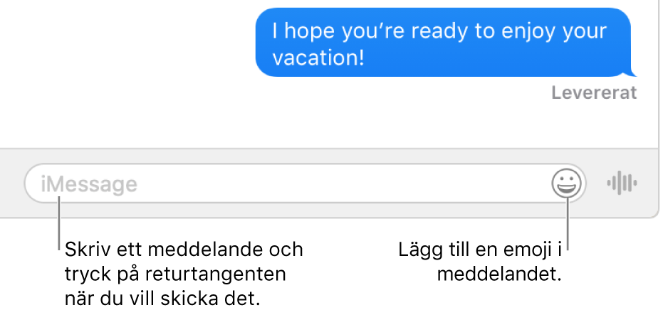 En konversation i Meddelandefönstret med textfältet längst ned i fönstret.