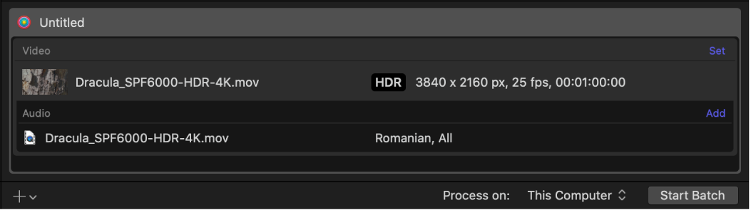 Stapelbereich mit einer Ausgabezeile für HDR-Video.