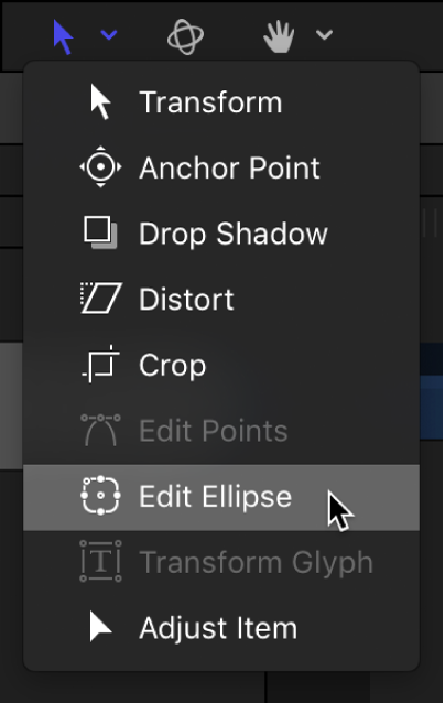 Selecting the Edit Ellipse tool from the transform tools in the canvas toolbar
