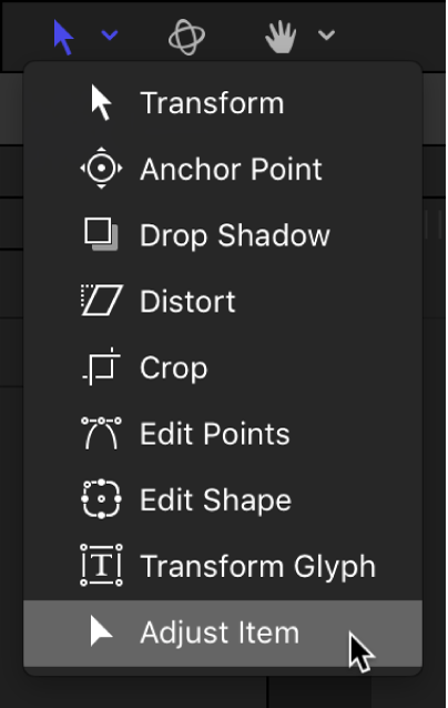 Selecting the Adjust Item tool in the canvas toolbar