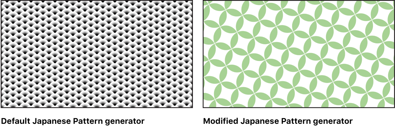 显示带有多种设置的“日本图案”发生器的画布