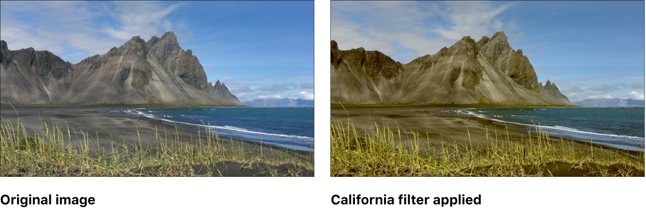显示“加利福尼亚”滤镜效果的画布