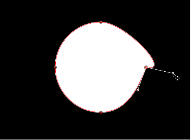 ビューアで、もう一方の接線ハンドルとは無関係に接線ハンドルの角度を変更している