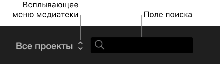 Раскрывающееся меню «Медиатека» и поле поиска