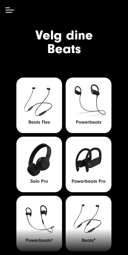 Beats-appen viser skjermen Velg dine Beats