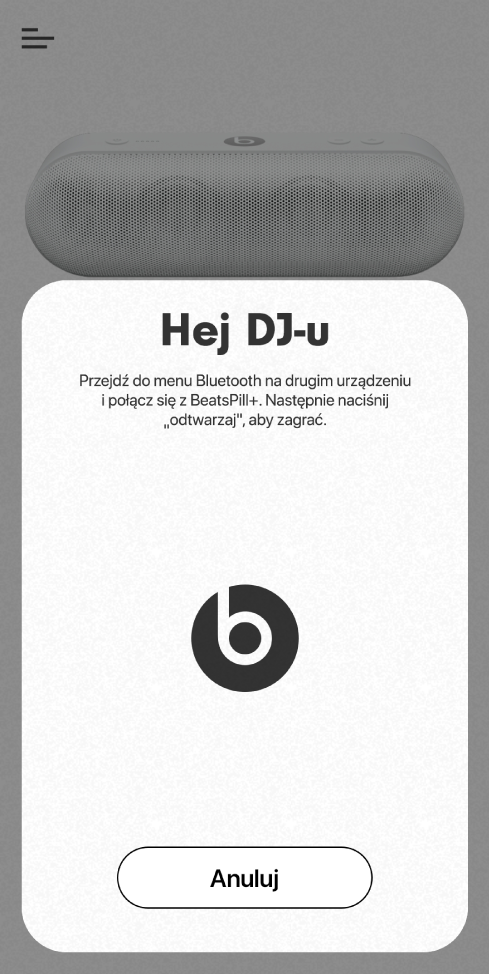 Aplikacja Beats w trybie DJ, czekająca na połączenie drugiego urządzenia