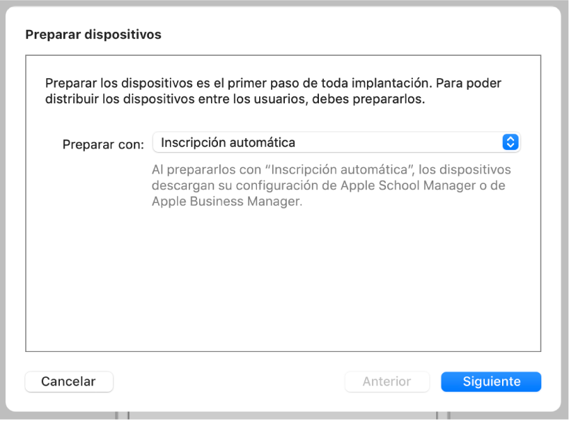 El asistente de preparación sirve para automatizar la inscripción en una solución MDM.