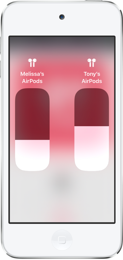 Volume slider controls for two sets of AirPods.