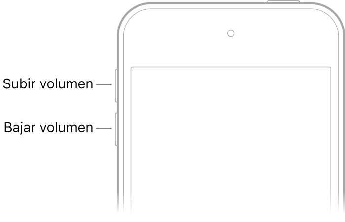Parte superior del frontal del iPhone con los botones de subir volumen y bajar volumen en la parte superior izquierda.
