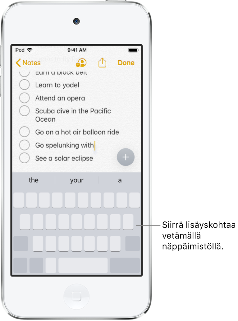 Muistiinpano muokataan sen jälkeen kun näppäimistö muutettiin ohjauslevyksi. Näppäimistö on himmennettynä osoituksena siitä, että se toimii nyt ohjauslevynä.