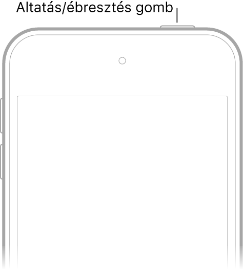 Az iPod touch előlapja, amelynek jobb felső szélén található az Altatás/Ébresztés gomb.