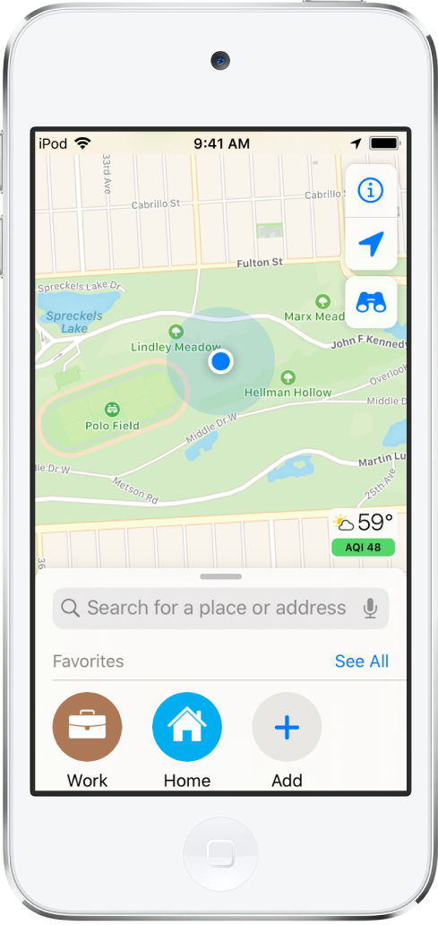 A térkép megjeleníti az aktuális helyzetet egy nagyváros parkjában.