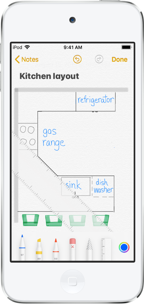 Kézzel írt szöveggel ellátott rajz egy jegyzetben.