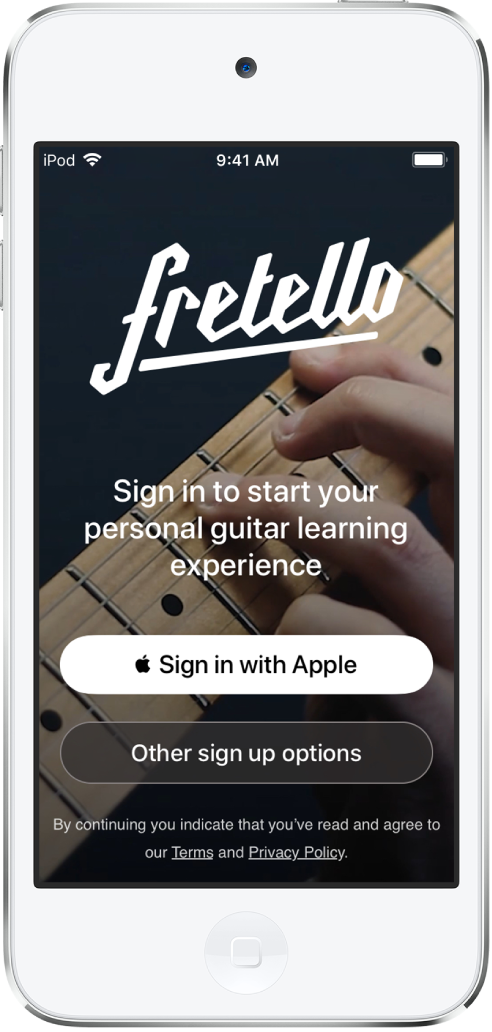 Um app que mostra o botão Iniciar sessão com a Apple.