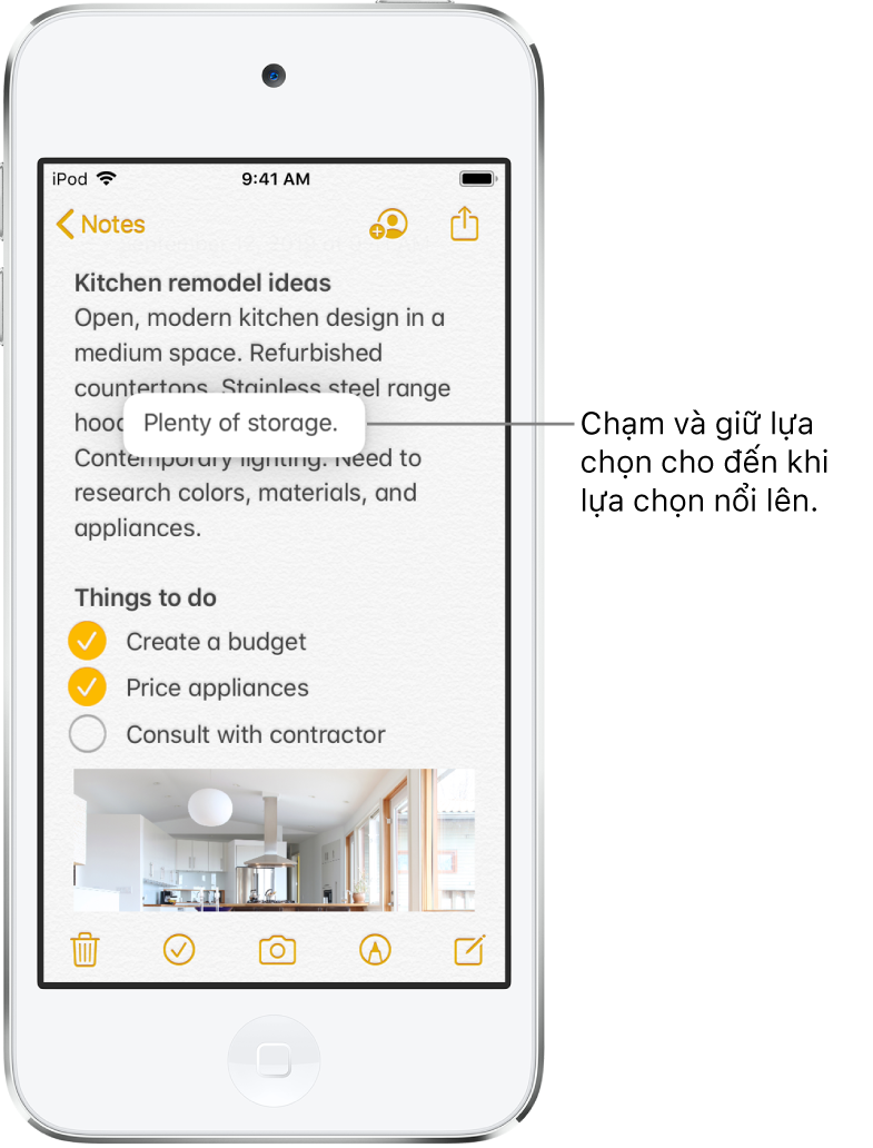 Cụm từ được chọn dường như nâng lên do người dùng chạm và giữ vào lựa chọn.