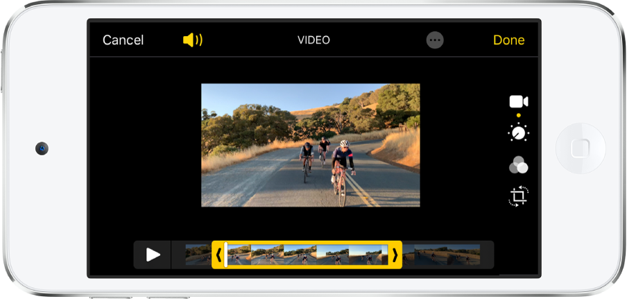 Video có trình xem khung hình ở phía dưới cùng. Các nút Hủy và Phát nằm ở phía dưới bên trái và nút Xong ở phía dưới bên phải.