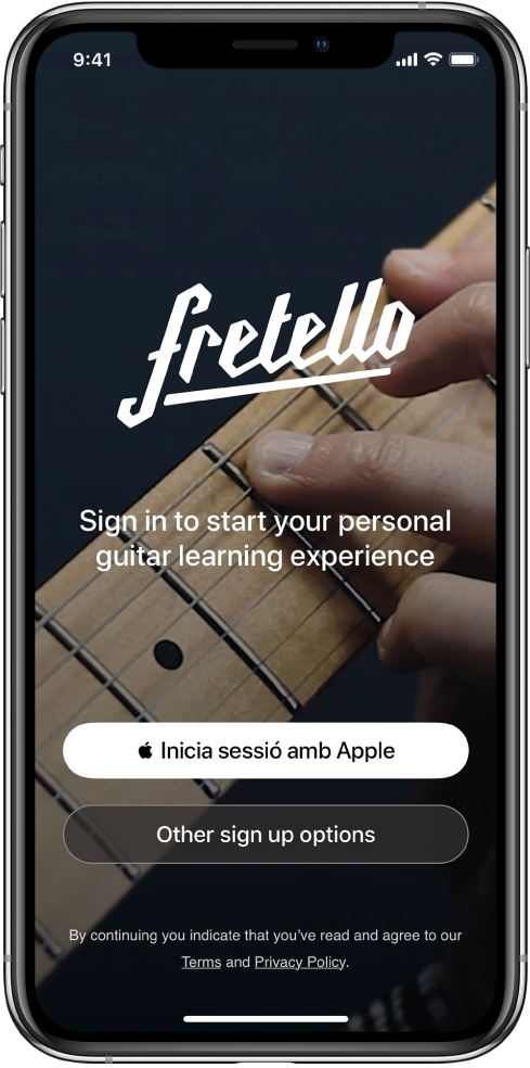 App que mostra el botó “Iniciar sessió amb Apple”.