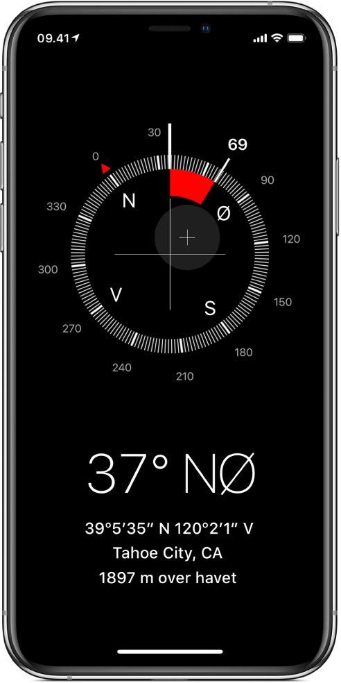 Appen Kompas viser dig, i hvilken retning din iPhone peger, din aktuelle lokalitet og højde.