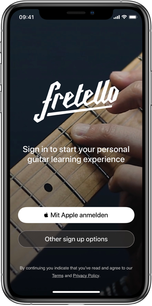 Eine App, in der die Taste „Mit Apple anmelden“ angezeigt wird.