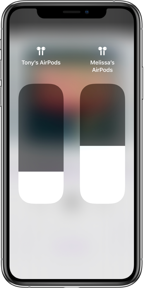 Volume slider controls for two sets of AirPods.