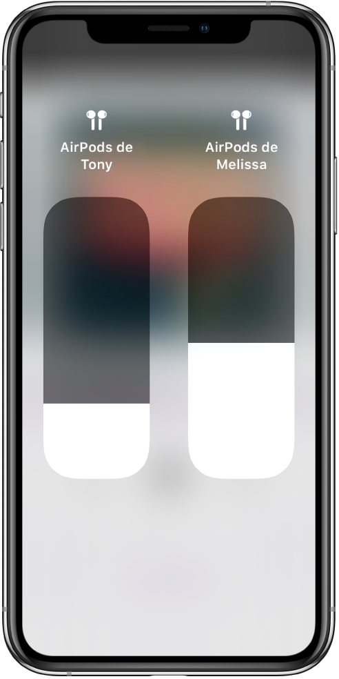 Controles reguladores del volumen para dos pares de AirPods.