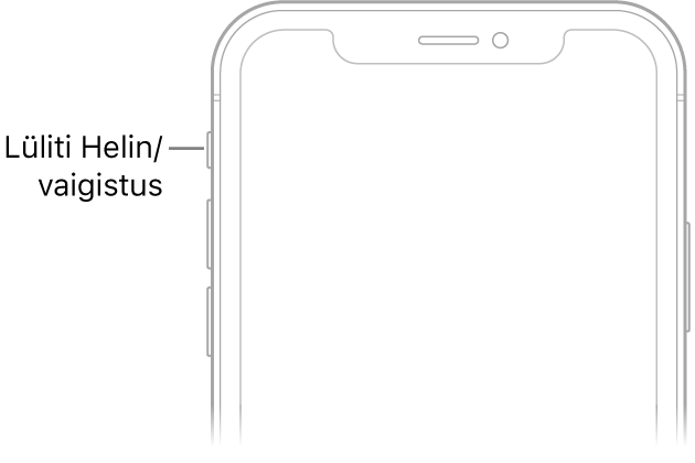 iPhone'i esikülje ülaosa koos väljaviiguga nupule Helin/vaigistus.